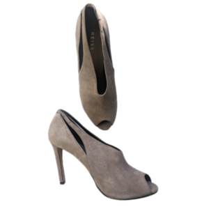 REISS DALIDA PEEP TOE GREY BEIGE SUEDE HEEL SIZE 41 US 10/10.5